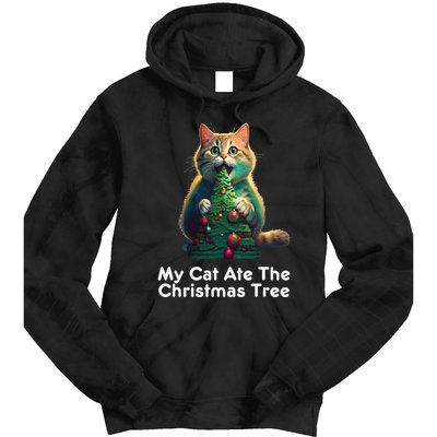 My Cat Ate The Christmas Tree Festive Holiday Apparel Tie Dye Hoodie