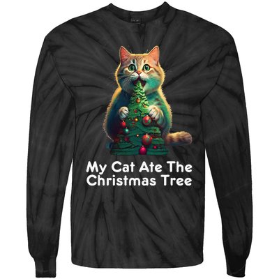 My Cat Ate The Christmas Tree Festive Holiday Apparel Tie-Dye Long Sleeve Shirt