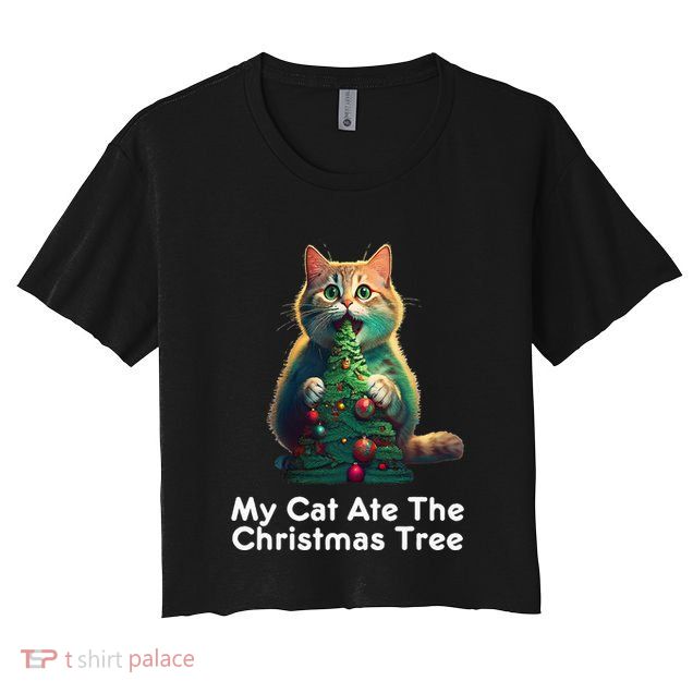 My Cat Ate The Christmas Tree Festive Holiday Apparel Crop Top