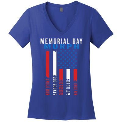 Murph Challenge American Memorial Day Workout Gym Women's V-Neck T-Shirt