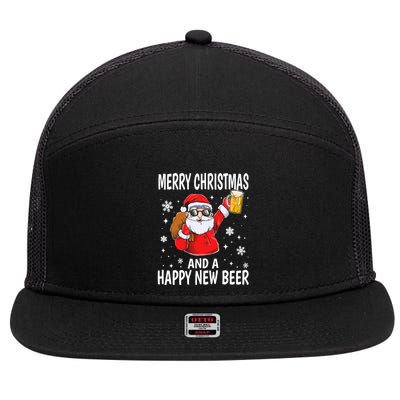 Merry Christmas And A Happy New Beer Ing Fun Christmas Gift 7 Panel Mesh Trucker Snapback Hat