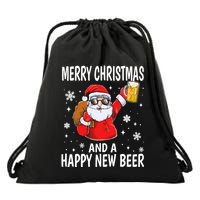 Merry Christmas And A Happy New Beer Ing Fun Christmas Gift Drawstring Bag