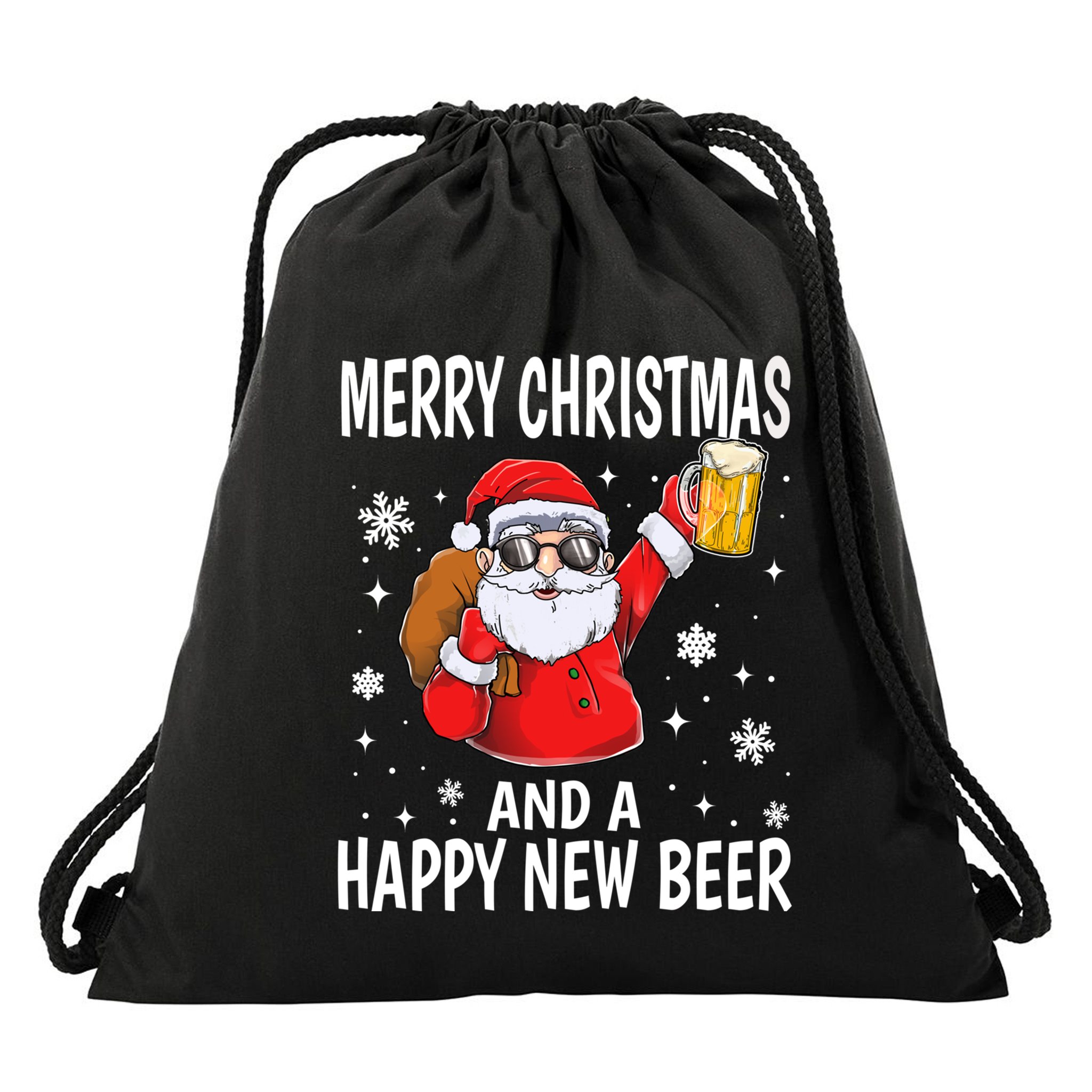 Merry Christmas And A Happy New Beer Ing Fun Christmas Gift Drawstring Bag