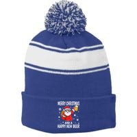 Merry Christmas And A Happy New Beer Ing Fun Christmas Gift Stripe Pom Pom Beanie