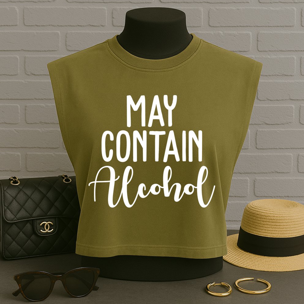 May Contain Alcohol Funny Garment-Dyed Women's Muscle Tee