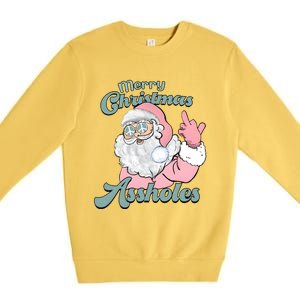 Merry Christmas Assholes Santa Dirty Humor Christmas Premium Crewneck Sweatshirt