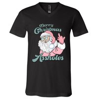 Merry Christmas Assholes Santa Dirty Humor Christmas V-Neck T-Shirt