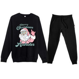 Merry Christmas Assholes Santa Dirty Humor Christmas Premium Crewneck Sweatsuit Set