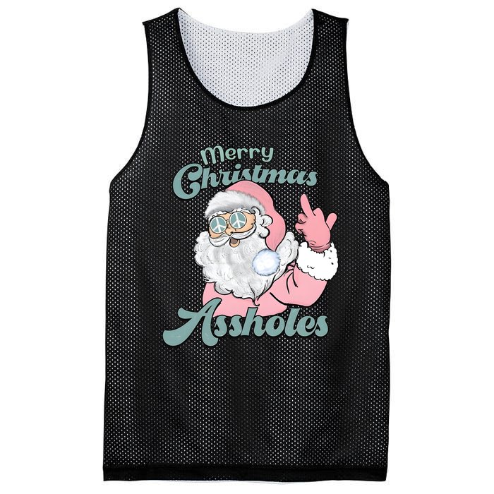 Merry Christmas Assholes Santa Dirty Humor Christmas Mesh Reversible Basketball Jersey Tank