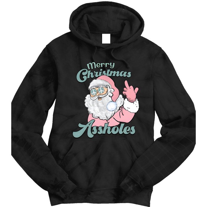 Merry Christmas Assholes Santa Dirty Humor Christmas Tie Dye Hoodie