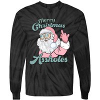 Merry Christmas Assholes Santa Dirty Humor Christmas Tie-Dye Long Sleeve Shirt