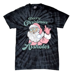 Merry Christmas Assholes Santa Dirty Humor Christmas Tie-Dye T-Shirt