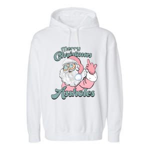 Merry Christmas Assholes Santa Dirty Humor Christmas Garment-Dyed Fleece Hoodie