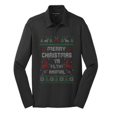 Merry Christmas Animal Filthy Ya Xmas Pajama Silk Touch Performance Long Sleeve Polo