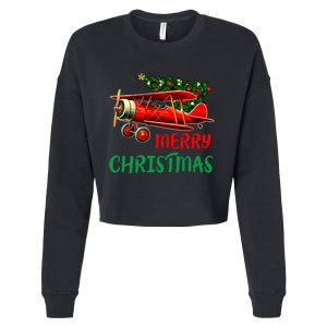 Merry Christmas Airplane Christmas Tree Pilot Cropped Pullover Crew