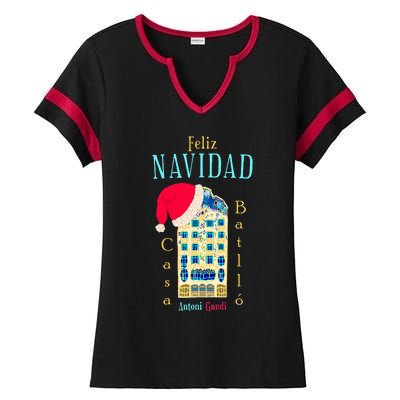 Merry Christmas Antoni Gaudi Drawing Barcelona Spain Ladies Halftime Notch Neck Tee