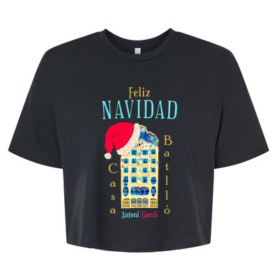 Merry Christmas Antoni Gaudi Drawing Barcelona Spain Bella+Canvas Jersey Crop Tee