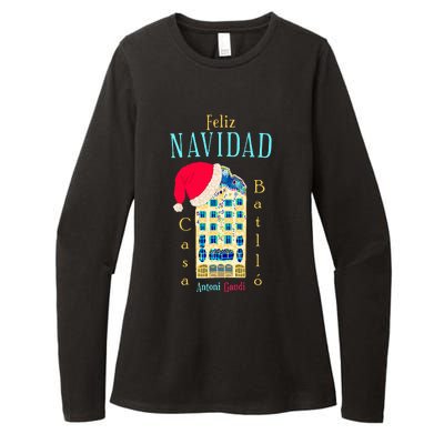 Merry Christmas Antoni Gaudi Drawing Barcelona Spain Womens CVC Long Sleeve Shirt