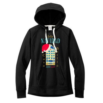 Merry Christmas Antoni Gaudi Drawing Barcelona Spain Women's Fleece Hoodie