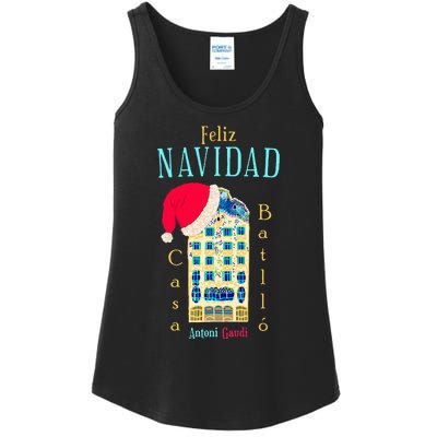 Merry Christmas Antoni Gaudi Drawing Barcelona Spain Ladies Essential Tank