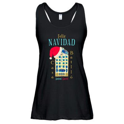 Merry Christmas Antoni Gaudi Drawing Barcelona Spain Ladies Essential Flowy Tank