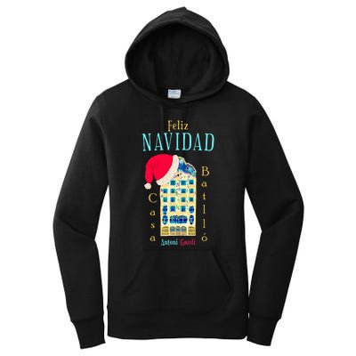 Merry Christmas Antoni Gaudi Drawing Barcelona Spain Women's Pullover Hoodie