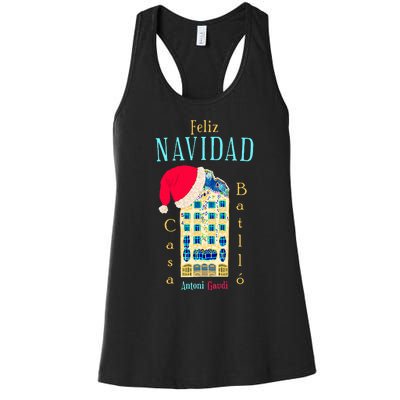 Merry Christmas Antoni Gaudi Drawing Barcelona Spain Women's Racerback Tank