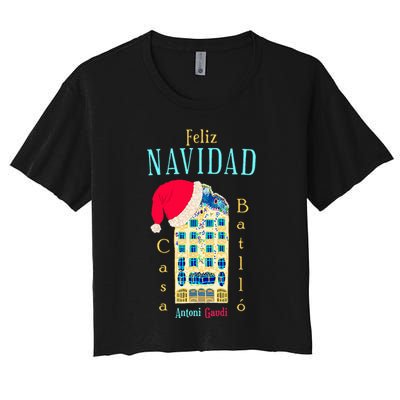 Merry Christmas Antoni Gaudi Drawing Barcelona Spain Women's Crop Top Tee