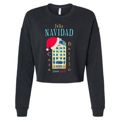 Merry Christmas Antoni Gaudi Drawing Barcelona Spain Cropped Pullover Crew