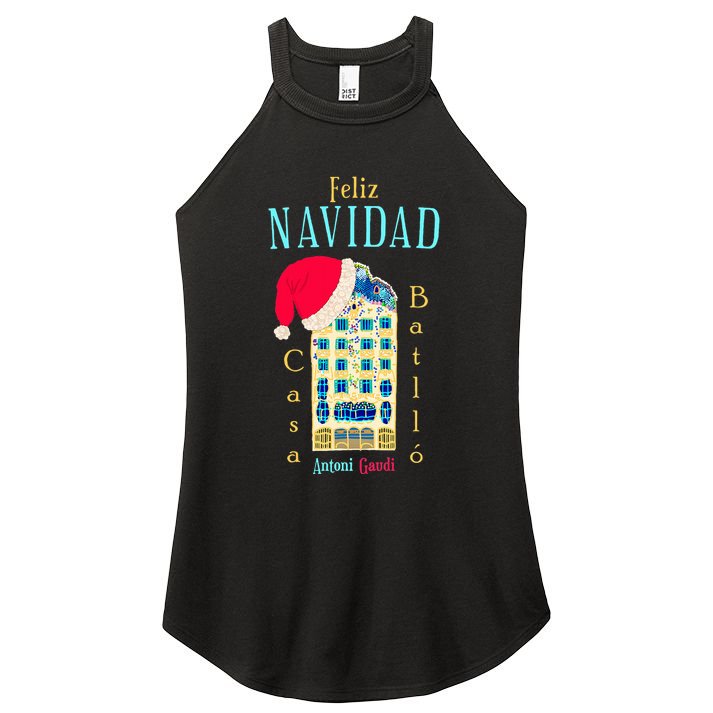 Merry Christmas Antoni Gaudi Drawing Barcelona Spain Women's Perfect Tri Rocker Tank