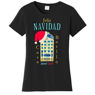 Merry Christmas Antoni Gaudi Drawing Barcelona Spain Women's T-Shirt