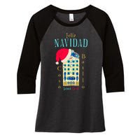 Merry Christmas Antoni Gaudi Drawing Barcelona Spain Women's Tri-Blend 3/4-Sleeve Raglan Shirt