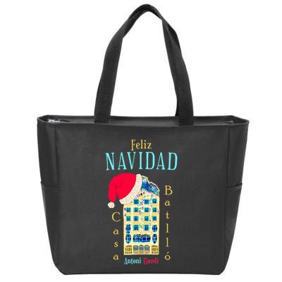 Merry Christmas Antoni Gaudi Drawing Barcelona Spain Zip Tote Bag