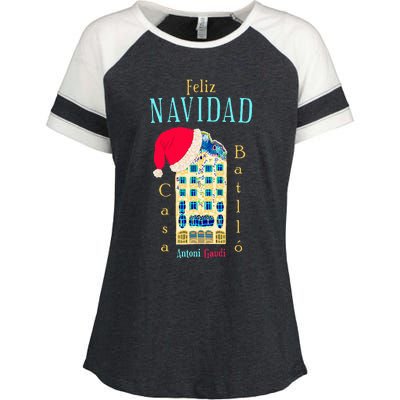 Merry Christmas Antoni Gaudi Drawing Barcelona Spain Enza Ladies Jersey Colorblock Tee