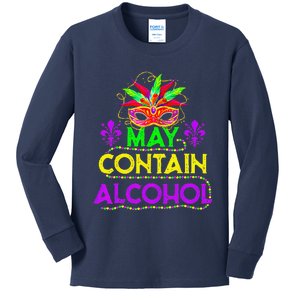 May Contain Alcohol Funny Mardi Gras 2024 Kids Long Sleeve Shirt