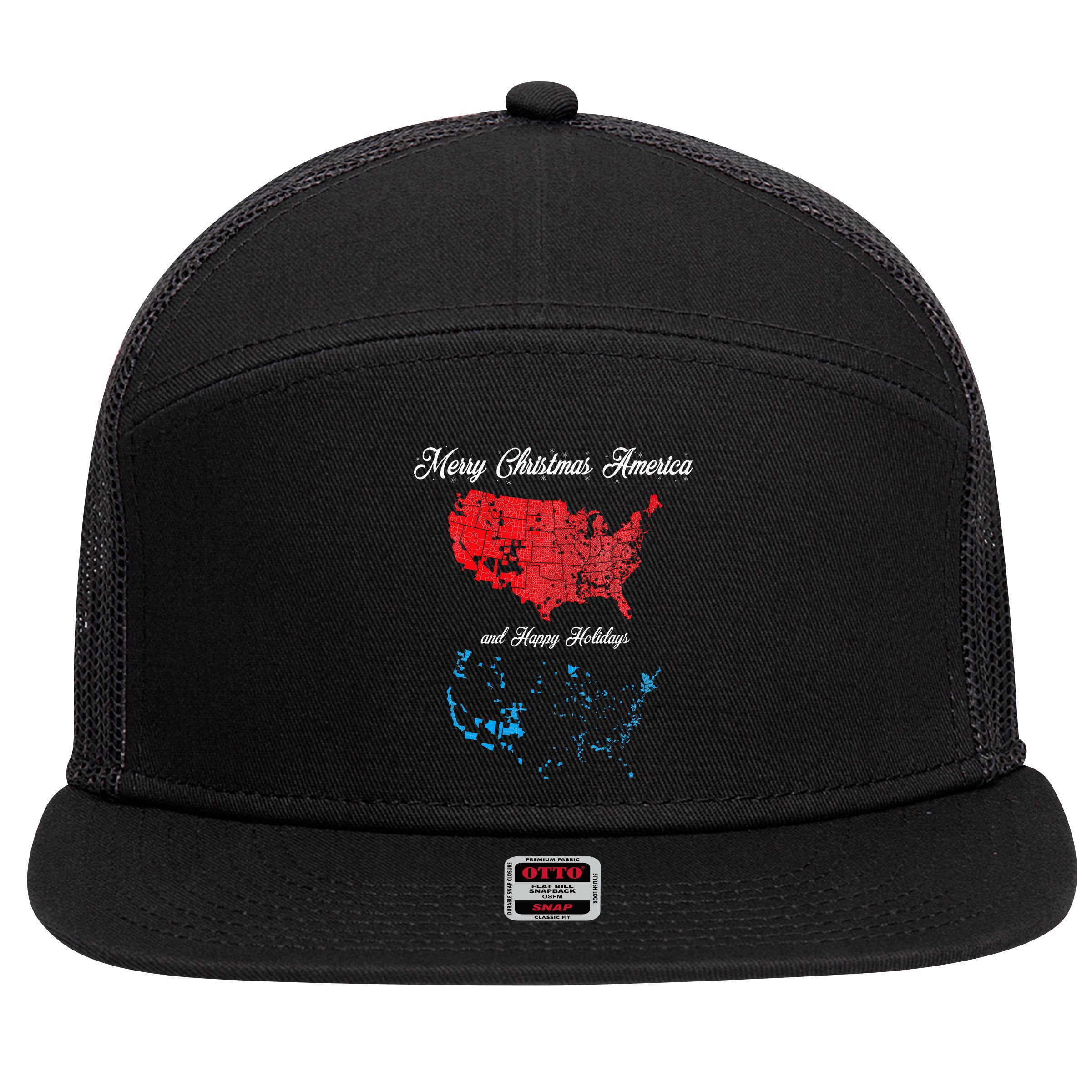 Merry Christmas America Funny 2024 Election Map Holiday 7 Panel Mesh Trucker Snapback Hat