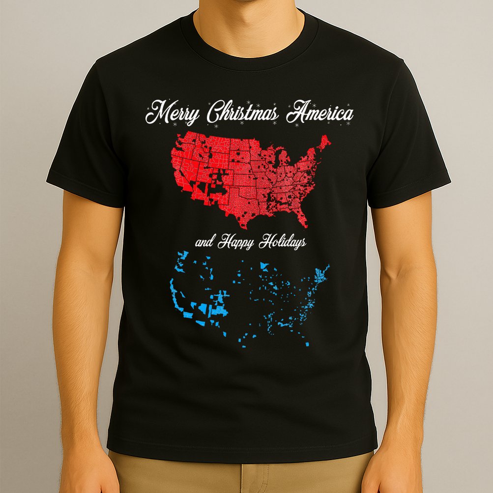 Merry Christmas America Funny 2024 Election Map Holiday T-Shirt