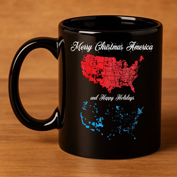 Merry Christmas America Funny 2024 Election Map Holiday 11oz C Handle Ceramic Mug