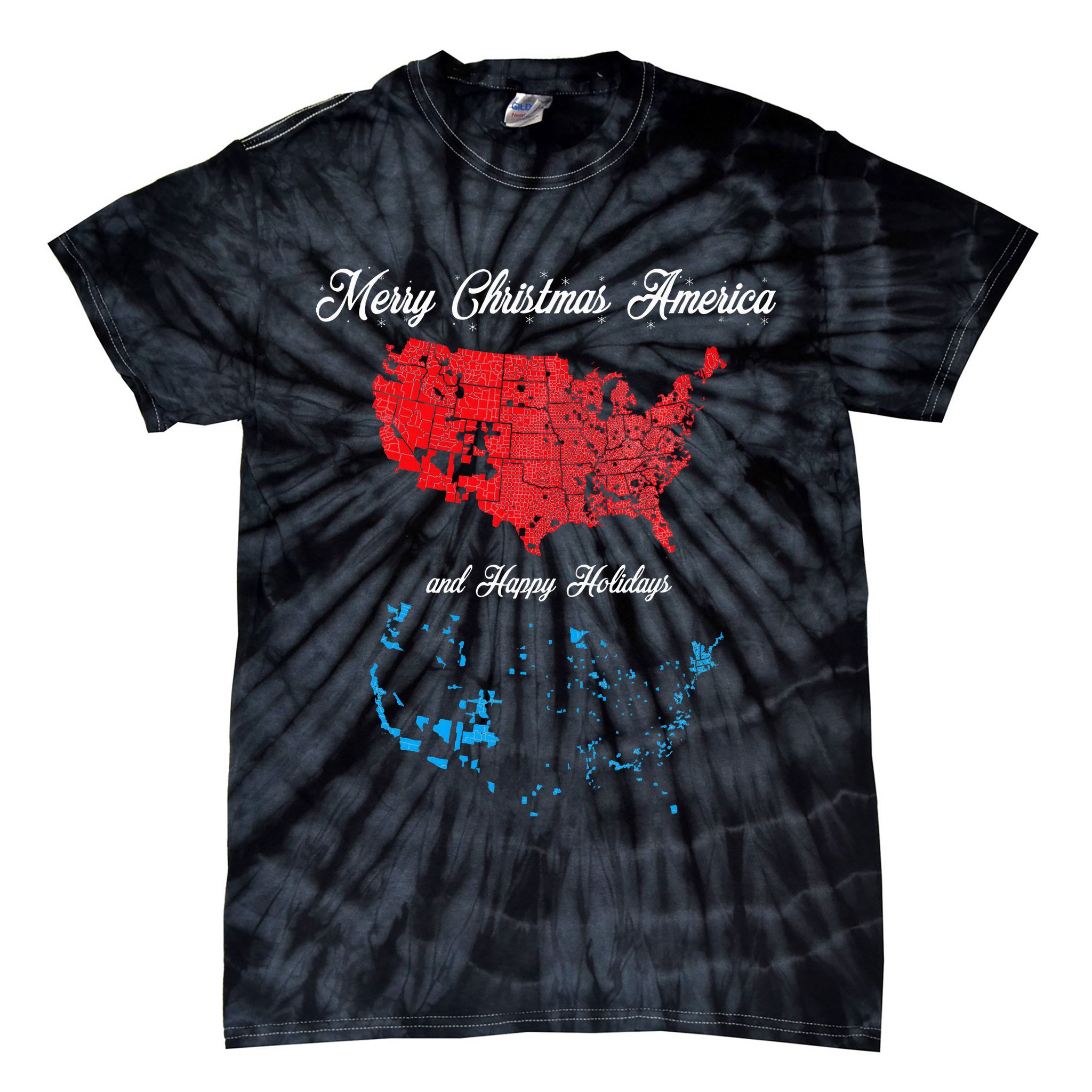 Merry Christmas America Funny 2024 Election Map Holiday Tie-Dye T-Shirt