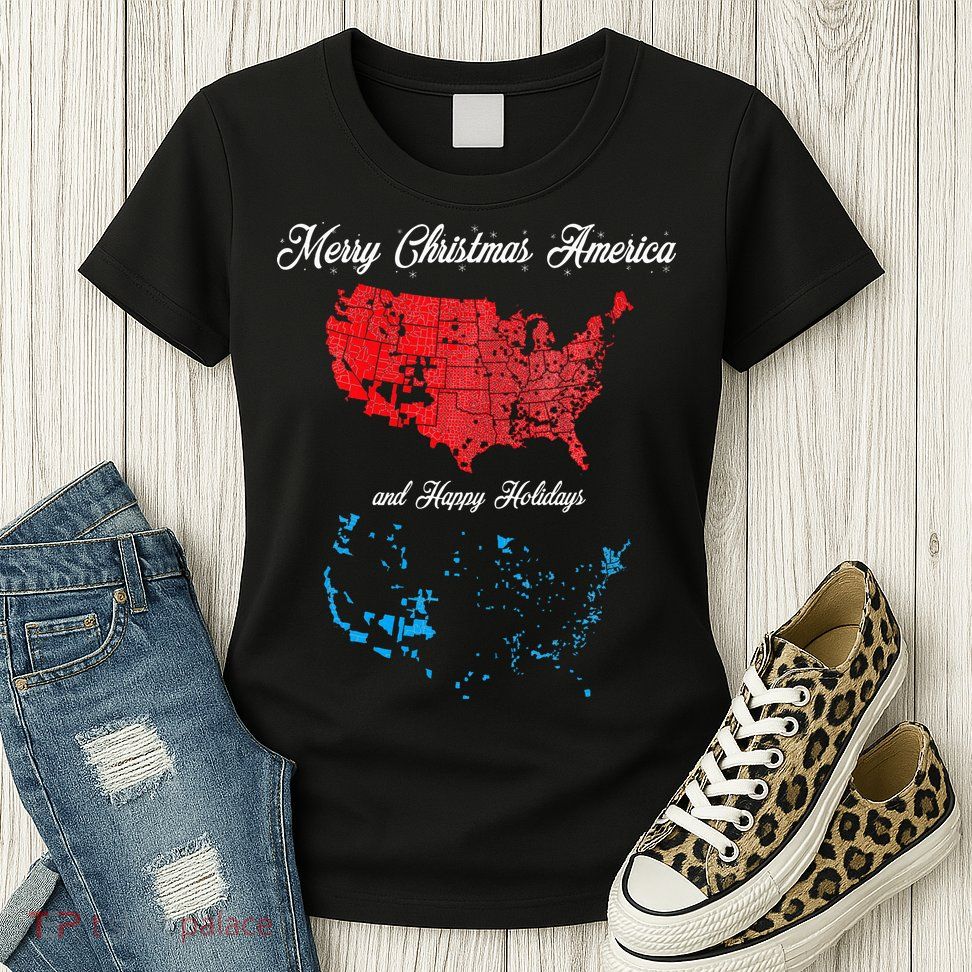 Merry Christmas America Funny 2024 Election Map Holiday Womens T-Shirt