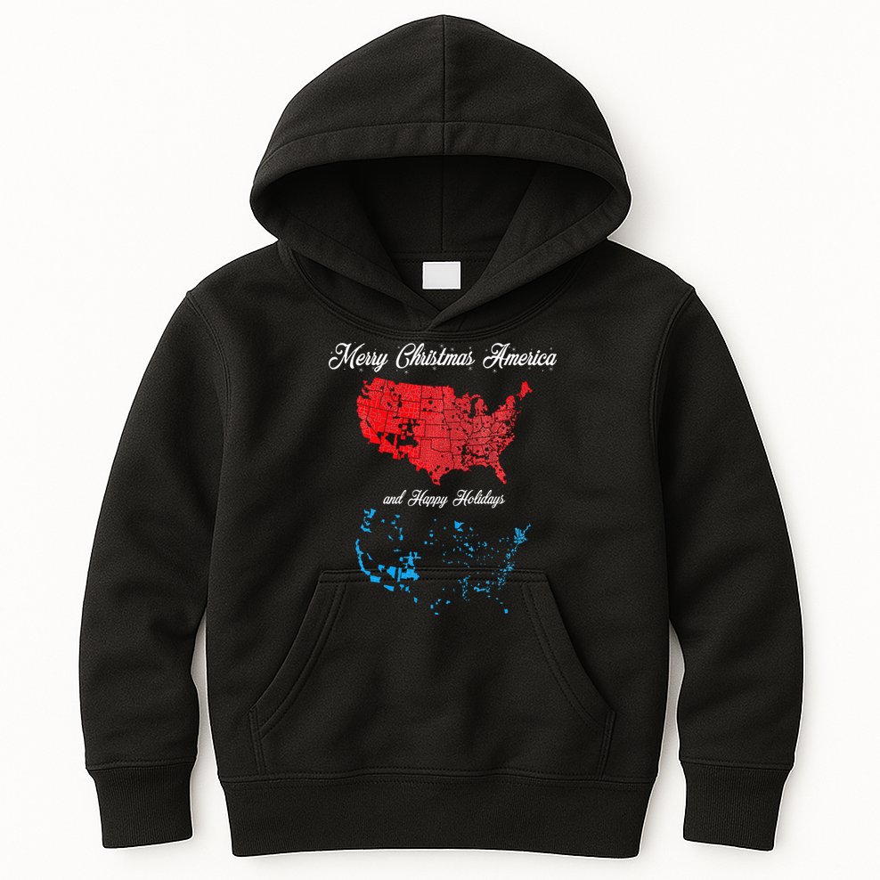 Merry Christmas America Funny 2024 Election Map Holiday Kids Hoodie