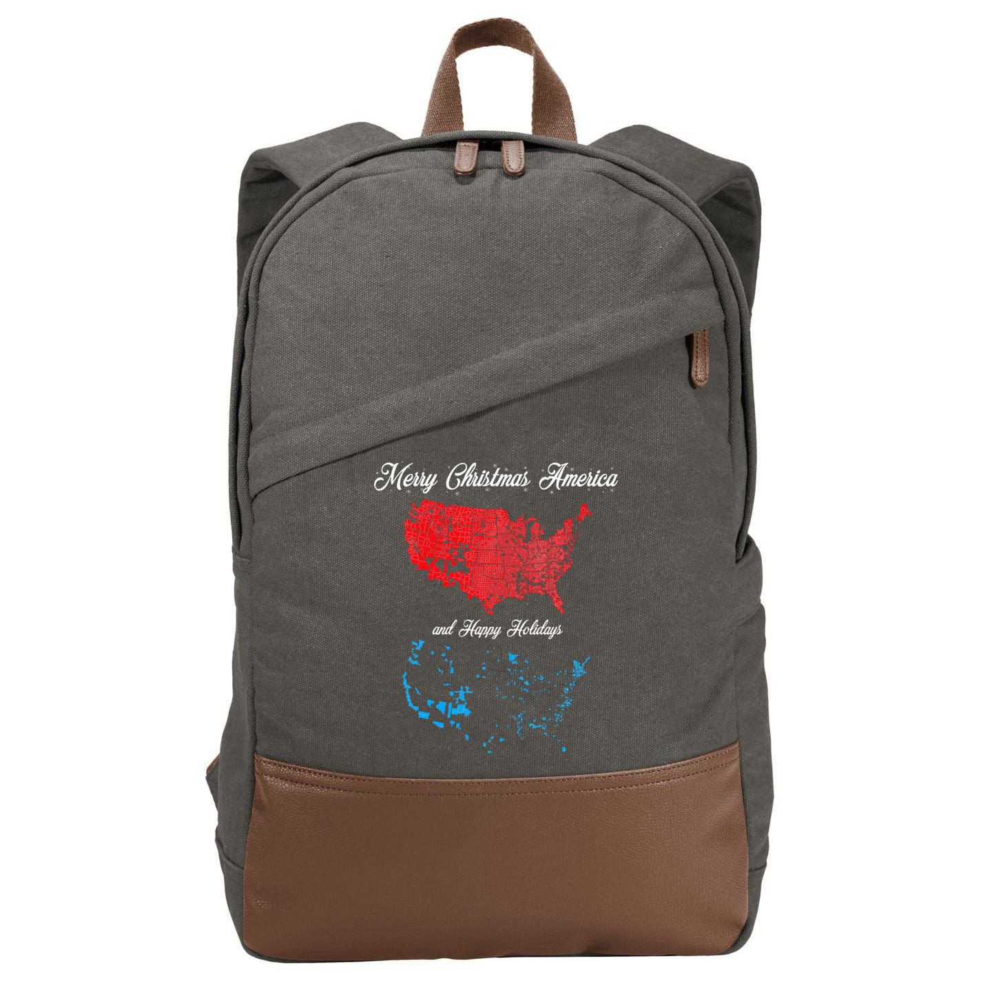 Merry Christmas America Funny 2024 Election Map Holiday Cotton Canvas Backpack