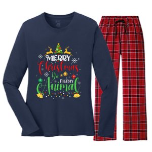 Merry Christmas Animal Filthy Ya Xmas Family Pajama Women's Long Sleeve Flannel Pajama Set 