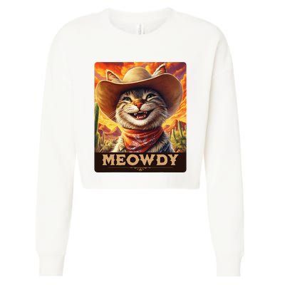 Meowdy Cowboy A Furry Friend In The Wild West Cat Cropped Pullover Crew