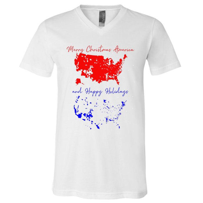 Merry Christmas America And Happy Holidays 2024 Usa Funny V-Neck T-Shirt