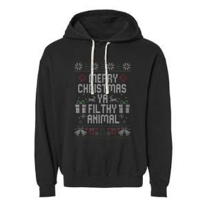 Merry Christmas Animal Filthy Ya Xmas Pajama Garment-Dyed Fleece Hoodie