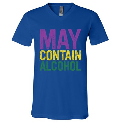 May Contain Alcohol Gift Joke Mardi Gras Masquerade Parade Funny Gift V-Neck T-Shirt