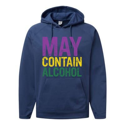 May Contain Alcohol Gift Joke Mardi Gras Masquerade Parade Funny Gift Performance Fleece Hoodie