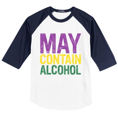 May Contain Alcohol Gift Joke Mardi Gras Masquerade Parade Funny Gift Baseball Sleeve Shirt