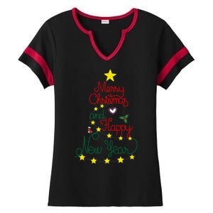 Merry Christmas And Happy New Year Ladies Halftime Notch Neck Tee